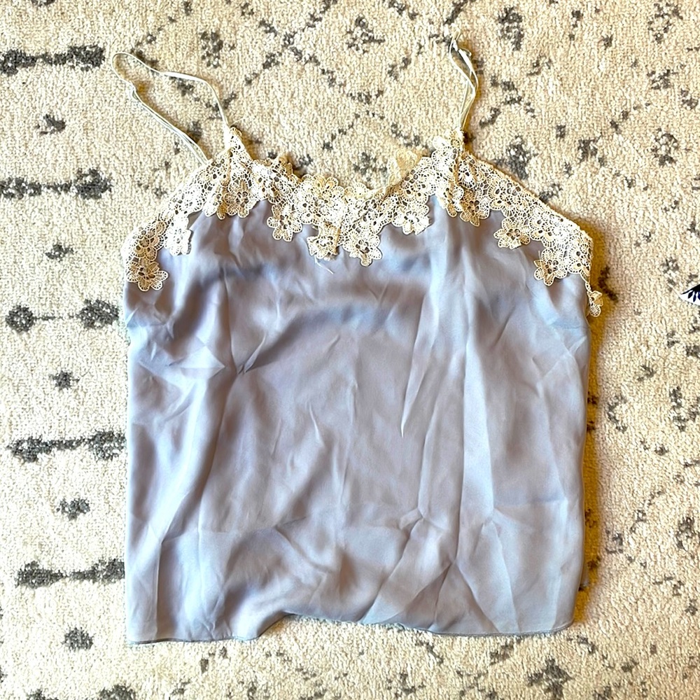 Lace trim camisole tank - grey blue, large